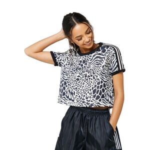 Adidas Black and White Animal Print Crop Top